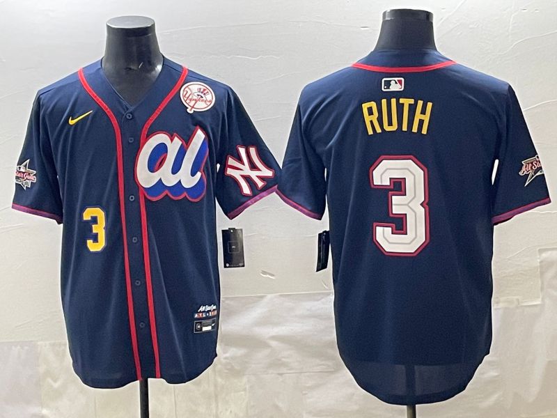 Men 2025 New York Yankees 3 Ruth Drak Blue All star Nike MLB Jersey style 07